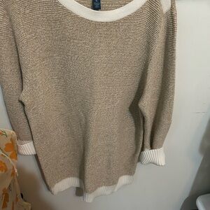 Karen Scott Women's Tan and Cream Sweater with gold threads